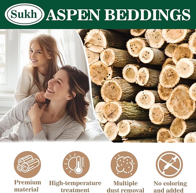 Sukh 14 OZ Aspen Hamster Bedding - Aspen Shavings Pet Supplies Bedding and Litter for Guinea Pig Rabbit Snake Enclosure Horse Bunny Hedgehog Chicken Coop Reptile Chinchilla Small Animal