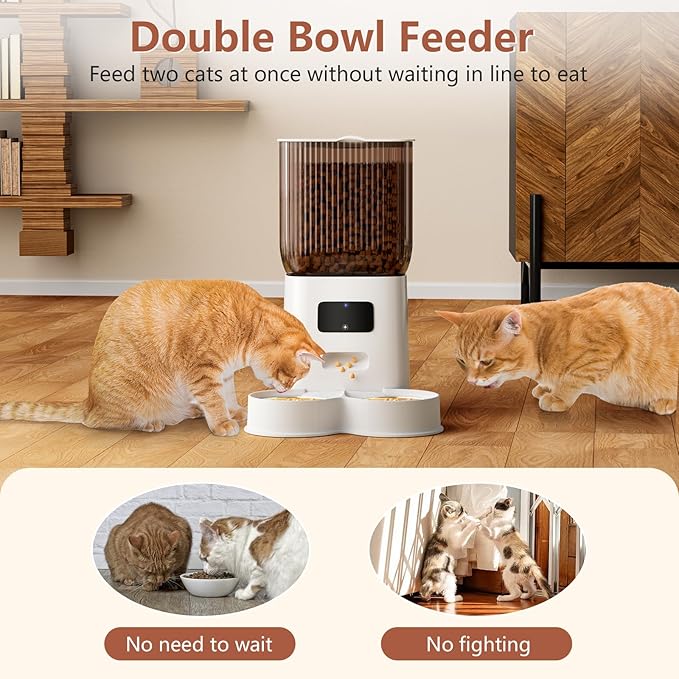Cat Feeder Automatic, 2.4G WiFi Automatic Dog Feeder with Remote Feeding Cat Food Dispenser for 2 Cats, 5L Pets Timed Automatic Feeders with Dual Power Supply