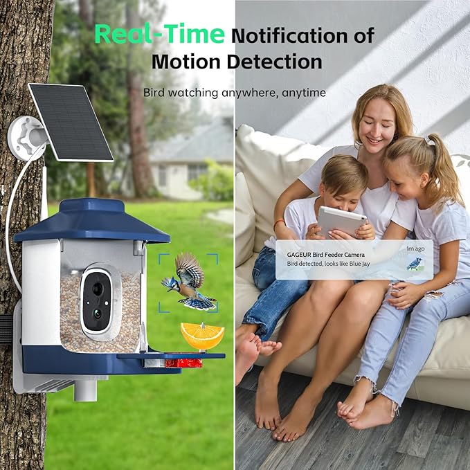 Bird Feeder with Camera, AI Bird Identification, Full HD Live Video, Solar Powered, 2.4Ghz WiFi, Nstant Arrival Alerts - White Elephant Gifts