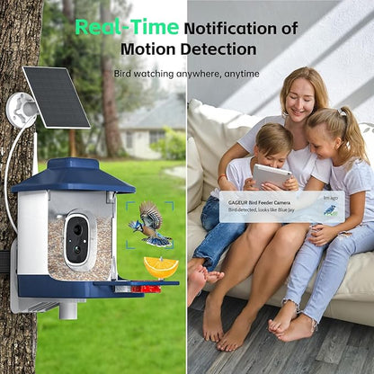 Bird Feeder with Camera, AI Bird Identification, Full HD Live Video, Solar Powered, 2.4Ghz WiFi, Nstant Arrival Alerts - White Elephant Gifts