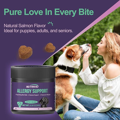 Dog Allergy Chews, Allergy Relief for Dogs Itching Skin, Treatment for Ears Paws Licking, Skin and Coat Supplement, Probiotics, Omega-3, Dog Anti Itch Chews 300g/10.58oz