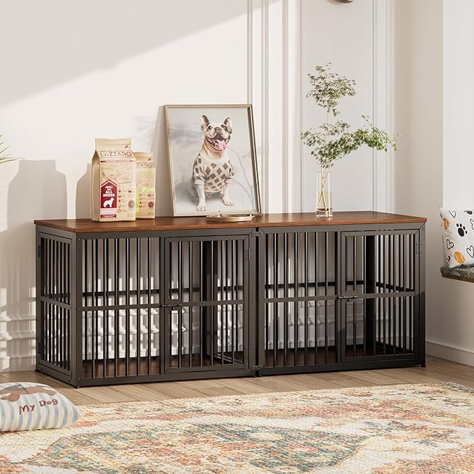 Lyromix 33'' Dog Crate Furniture with 3 Doors,Wooden Crate End Table Heavy Duty Indoor Puppy Cage for Small to Medium Dogs, Multiple Units Can be Combined, Walnut