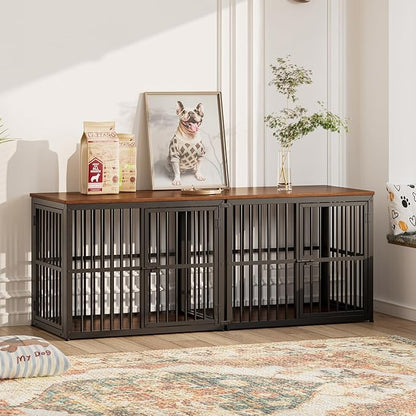 Lyromix 33'' Dog Crate Furniture with 3 Doors,Wooden Crate End Table Heavy Duty Indoor Puppy Cage for Small to Medium Dogs, Multiple Units Can be Combined, Walnut