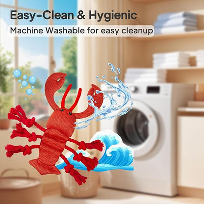 TwoEar Lobster Squeaky Dog Toys, Plush Chew Toy with Tug Rope for Small Medium Large Dogs, Interactive Stuffed Toys Indoor Outdoor Play