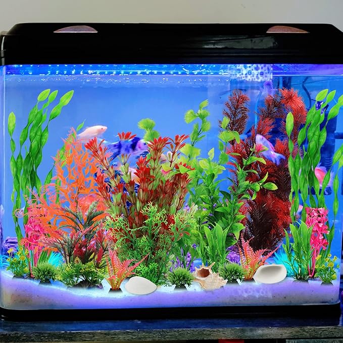 PietyPet Fish Tank Accessories Aquarium Decorations Plants, 20pcs Fish Tank Decorations Plant, Fish Tank Decor, Aquarium Decor Plastic Plants, Small to Large