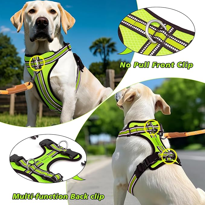 Wisedog Reflective No Pull Dog Harness - Adjustable Lightweight Pet Vest with 3 Fast-Release Buckles for Dogs Walking, Running and Training(M, Yellow)