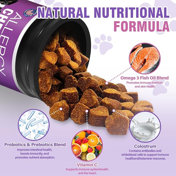 Dog Allergy Chews 500PCs,Dog Allergy and Itching Skin Relief Anti Itch Aller Immune Bites for Dogs Itching licking Paws Treatment Relief Itchy Chew Probiotics Vitamins for Skin and Coat Allergies