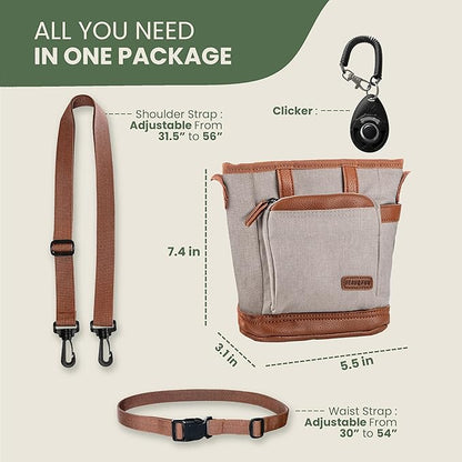 BEAU&FUR Large Dog Treat Pouch with Clicker for Training – 4 Cup Capacity, Built-In Poop Bag Dispenser, Expandable Pocket, Metal Buckle, Large Back Pocket, Ideal Design for Walks and Training – Cream