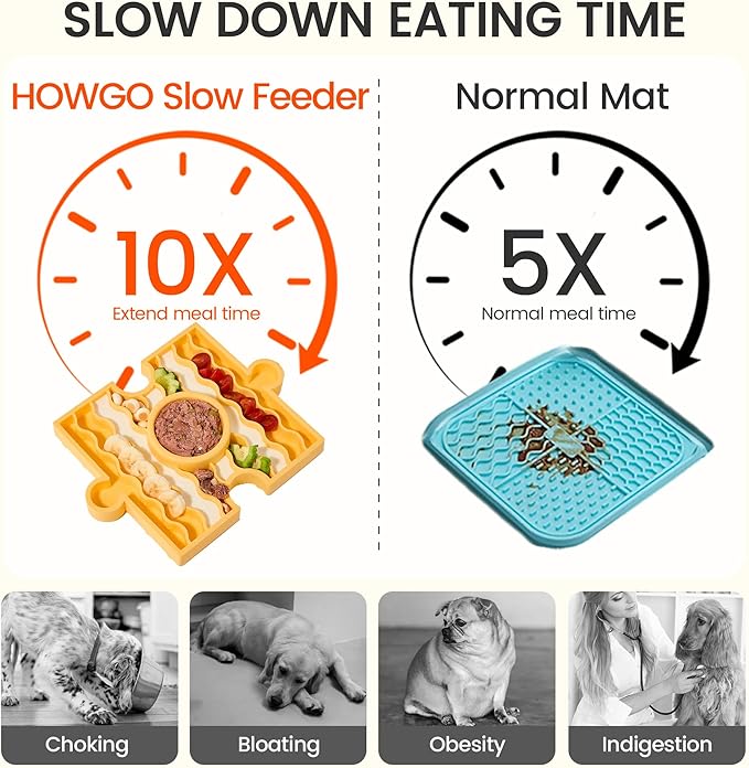 HowGo Puzzle Slow Feeder Lick Mat for Dogs, 38+ Suction Cups | Non-Slip Heavy Duty Maze Enrichment Bowl BPA-Free Silicone | Reduce Boredom Anxiety Free Combination (1PC, Yellow)