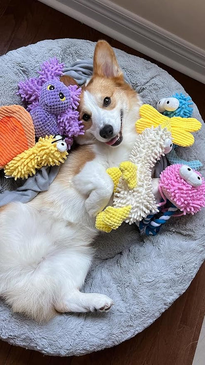 Nocciola Small Medium Large Dog Toys, Cute Soft Squeaky Crinkle Plush Stuffed Durable Pet Teething Animal Chew Toys for Small to Large Breed, Cognitive Stimuting Boredom Puppy Busy Birthdays Gifts