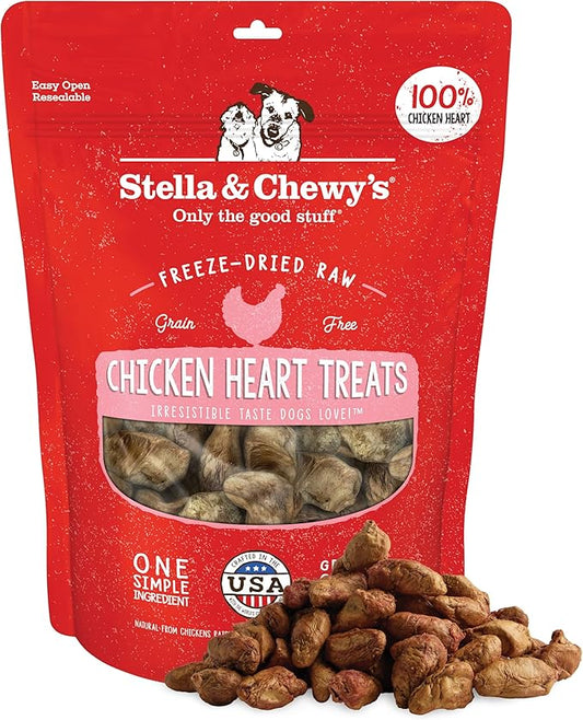 Stella & Chewy's Freeze-Dried Raw Chicken Heart Dog Treats - Single Ingredient, No Additives - Premium Training Treats - Perfect For Picky Eaters - 11oz Bag