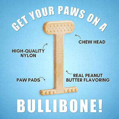 Bullibone Nylon Dog Chew Toy Nylon Bone - Improves Dental Hygiene, Easy to Grip Bottom, and Permeated with Flavor (Peanut Butter, Small - 2 Pack)