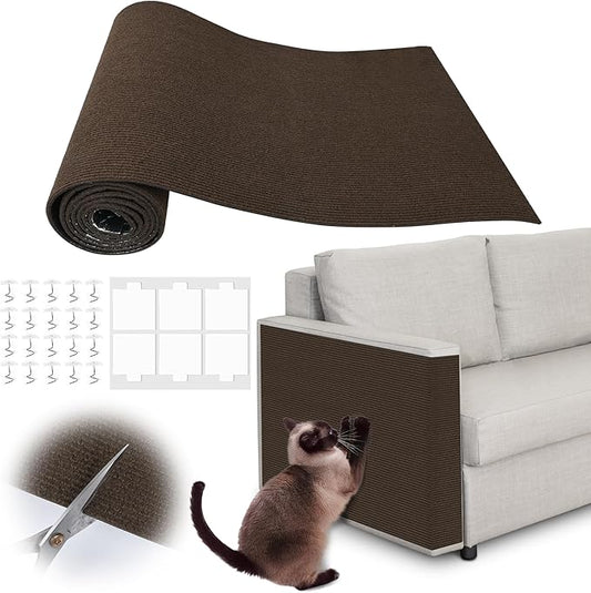 Cat Scratch Furniture Protector - 138" x 15.8" Trimmable Self-Adhesive Cats Claws Scratch Pads, DIY Cat Climbing Couch Protector for Scratch Post Cat Tree Replacement Indoor (Brown)