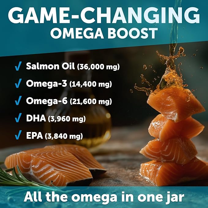 Omega 3 Fish Oil for Dogs - Dog Allergy Chews - Itch Relief & Skin and Coat Supplement with Salmon Oil - Hot Spots Treatment - Allergy & Anti Shedding Support - EPA & DHA Fatty Acids - 120 Treats