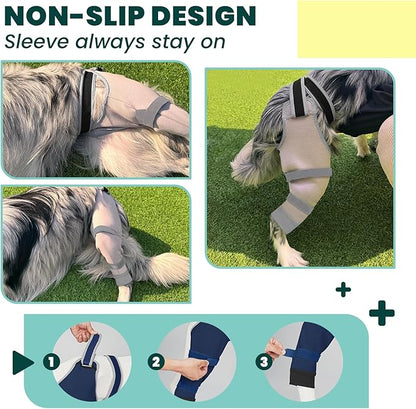 Dog Rear Leg Sleeve to Prevent Licking - Comfortable Recovery Sleeve for Back Hind Leg, Wound Recovery After Surgery for Torn ACL/CCL TPLO, with Extra Plastic Wear Strap, Cone Alternative (Deep Blue)