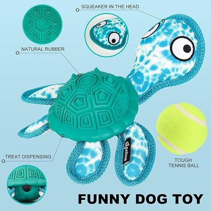 Dog Chew Toys,Puppy Teeth Chew Toys Durable Rubber Material Turtle Shape Dog Toys with 2 Tennis Ball (Green)