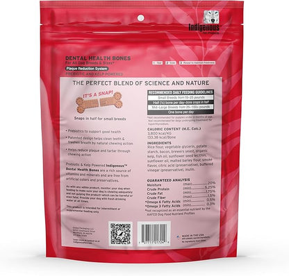 Indigenous Pet Dental Health Bones Regular Variety 4 Pack – Bacon, Chicken, Carrot, Original (17 Ounce x 4) | Grain-Free Dog Chews with Prebiotics & Omegas | Supports Digestive Health |