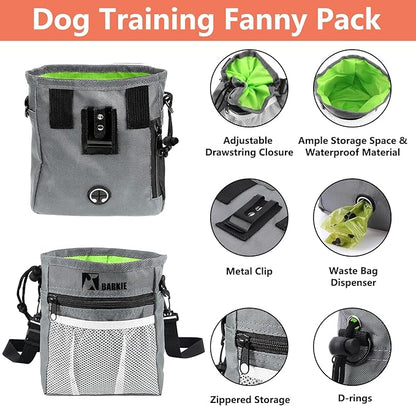 BARKIE Dog Training Kit - Treat Pouch, Pet Training Fanny Pack, 2 Puppy Training Clickers, Ultrasonic Silent Whistle, 2-in-1 Whistle Clicker, Clicker Training Guide Booklet, Dog Poop Bag (Grey)
