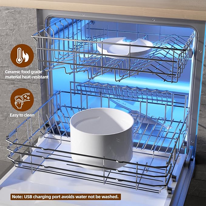 Ceramic Cat Water Fountain,Cat Water Fountain Cordless Sensor Automatic with Ultra-Quiet Pump for Cats, Dogs, Multiple Pets