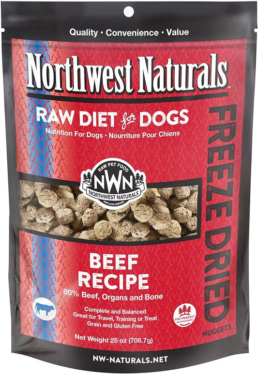 Northwest Naturals Freeze-Dried Beef Dog Food - Bite-Sized Nuggets - Grain-Free, High-Protein, Raw Diet, Human-Grade Ingredients, All Natural, Premium Quality, Healthy & Nutritious, Made in USA, 25 Oz