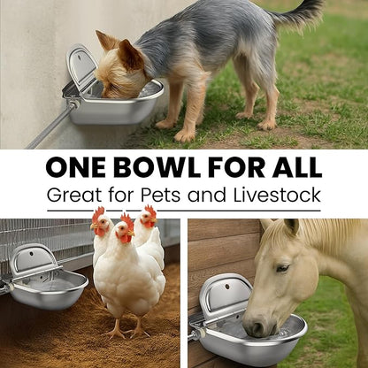 Animal Water Dispenser - 304 Stainless Steel Automatic Water Dispenser for Dogs & Animals, 10.6"x9.8"x4.7", Auto-Refill, Leakproof Drain Plug, Extra Float, 100cm Hose