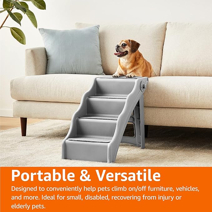 Amazon Basics Foldable Non-Slip Pet Stairs, Steps for Dogs and Cats, 14.6'' W x 22.75'' D x 19.5'' H, Grey