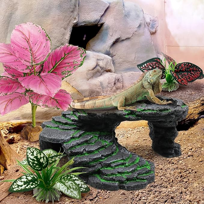 Moonorange Reptile Artificial Plants, Terrarium Plants Decorations Supplies, Aquarium Fish Tank Plants, Amphibian Habitat Hideout Tank Accessories(L Set-3pcs/F)