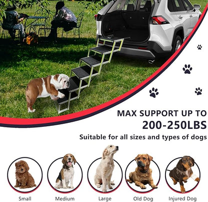 PENSUN Dog Ramps for Small & Big Dogs Portable Folding Pet Stairs with Nonslip Surface Foldable Truck Ramp Stairs for Car, SUV and Trucks, Supports Up to 250LBS, 6 Steps