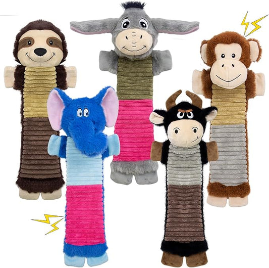 MeetYooo 5 Pack No Stuffing Dog Squeaky Toys, Dog Chew with Crinkle and Squeaker, Cute Animal Plush to Keep Them Busy, Suitable for Large and Aggressive Chewers