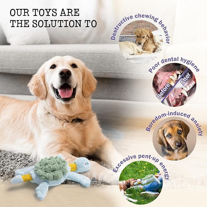 Fuzzwoof Squeaky Dog Toy, New 2025 Turtle Tug of War Crinkle Dog Toy, Tough Large Breed Interactive Stuffed Toy Trianing Fun to Keep Them Busy