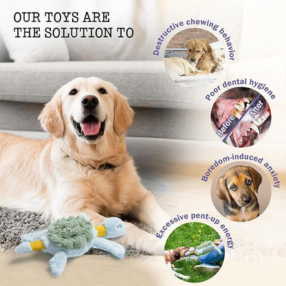 Fuzzwoof Squeaky Dog Toy, New 2025 Turtle Tug of War Crinkle Dog Toy, Tough Large Breed Interactive Stuffed Toy Trianing Fun to Keep Them Busy
