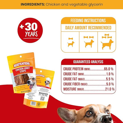 Beefeaters Chicken Jerky Strips for Dogs – Dog Treat. 100% Real Chicken Breast, Grain-Free, No Additives, Perfect for Training & Healthy Growth, Allergy-Friendly