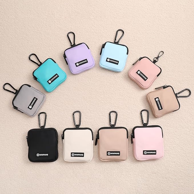 Dog Treat Pouch with Training Clicker,Waterproof Nylon Fabric Poop Bag Holders for Leashes,Hands Free Small Dog Walking Bag with Carabiner, Pet Puppy Training Walking Essentials (Coffee)