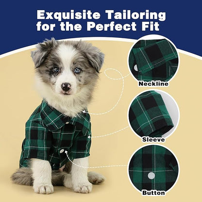 Paiaite Plaid Dog Shirt: Classic CheckeGreen Style in Pure Cotton for Large, Medium, and Small Breeds, Comfort, Breathability, and Elegance. Perfect for Everyday Wear, and Photoshoots Green L