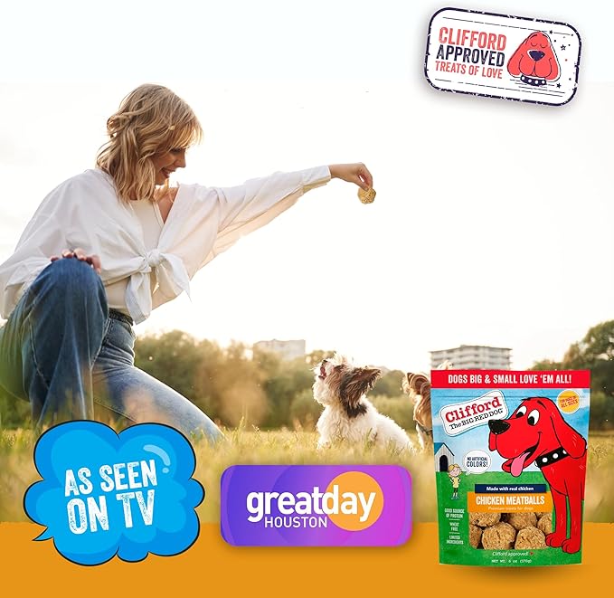 Clifford The Big Red Dog Soft Training Treats for Puppies and Dogs – Healthy, High Protein, Grain Free, Soft Puppy Treats for Small Dogs and Large – Real Chicken Mini Meatballs – 24oz