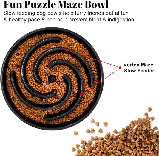 Slow Feeder Dog Bowls for Large Medium Dog Non Slip Maze Puzzle Bowl Pet Slower Food Feeding Dishes Interactive Bloat Stop Preventing Choking Healthy Dog Bowl, Black