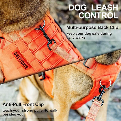 OneTigris Tactical Dog Harness Vest with Handle, Military Dog Harness for Large Medium Dogs,FIRE WATCHER 2.0 No-Pull Service Dog Vest,Adjustable Dog Vest Harness for Walking Hiking Training(XL,Orange)