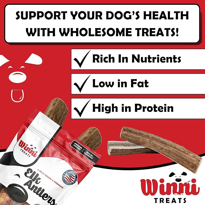 Elk Antlers for Dogs – 100% Naturally Shed, Grade A Split Antlers – Long-Lasting, Nutritious Dog Chews – Supports Dental Health & Satisfies Chewing Instincts – 2 Count