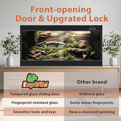 50 Gallon PVC Reptile Enclosure, RepWild 36"x18"x18" Terrarium/Tank with Heavy-Duty Screen Top, Glass Sliding Doors & Lock for Bearded Dragons, Ball Python, Geckos, Lizards