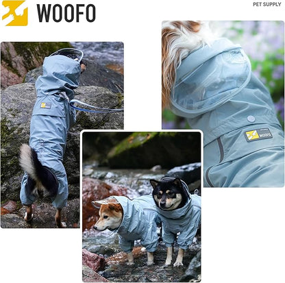 WOOFO Full-Coverage Dog Raincoat, Lightweight, Comfortable, Adjustable & Easy to Wear Dog Rain Jacket, Detachable Cap, Reflective Strip (Mint, 2XL)