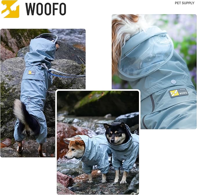 WOOFO Full-Coverage Dog Raincoat, Lightweight, Comfortable, Adjustable & Easy to Wear Dog Rain Jacket, Detachable Cap, Reflective Strip (Grey, 2XL)