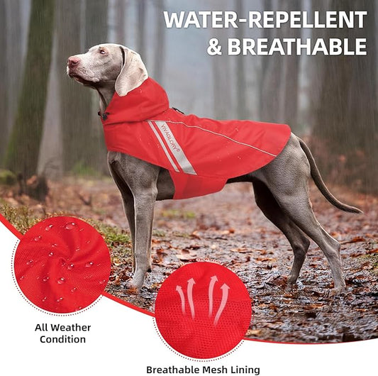 VIVAGLORY Wetoff Dog Raincoat, Rain Coat for Dog All Seasons Adventure, Rain Jacket with Harness Hole & Hood, Reflective Lightweight Waterproof for Doggy & Puppy, S, Red