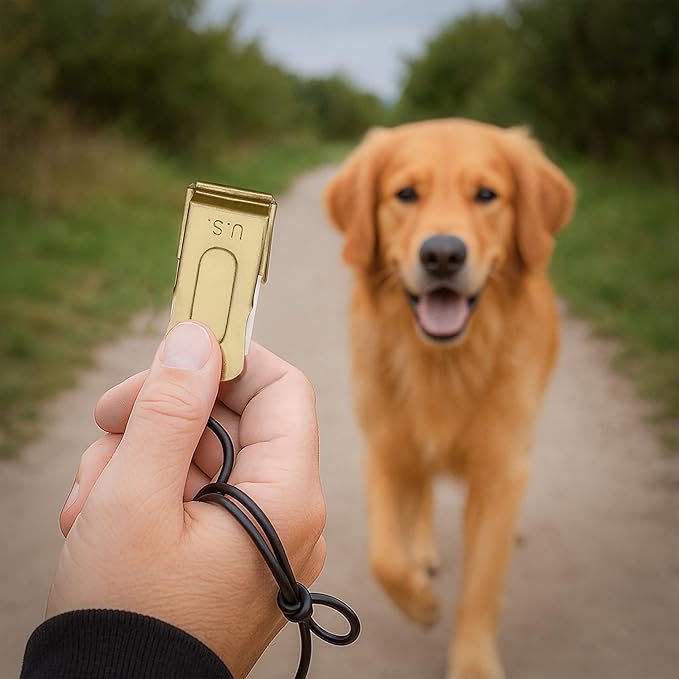 Mythrojan Brass and Steel Pet Training Clicker Puppy Dog Training Cricket Clicker U.S. Engraved WII Military Gear Metal Clicker (Clicker with Leather Gripper)