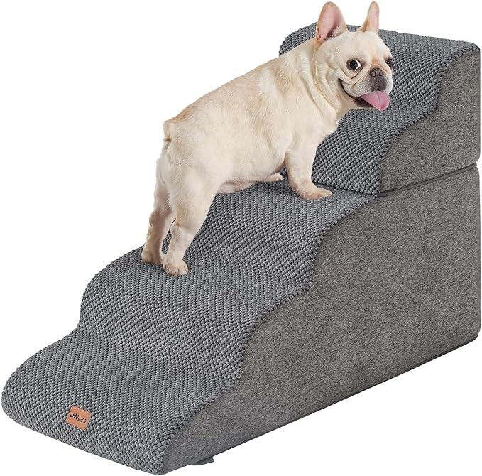 Made4Pets Dog Stairs Ramp for High Bed 22.8" H, 5-Step Pet Stairs for Bed Couch Sofa Climbing, 35D Foam Pet Steps for Small Dogs and Cats, Non-Slip Bottom Dog Steps, Grey
