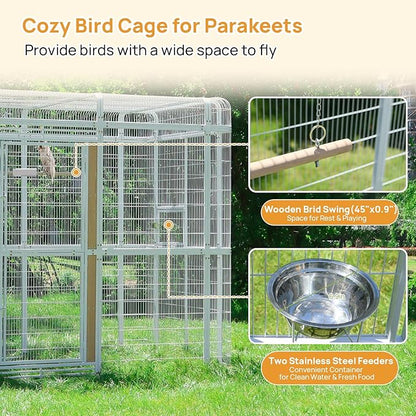 wonline 10FT Extra Large Bird Cage for Parakeets Outdoor Bird Aviary Parrot Cage with Perch, Walk-in Heavy Duty Birdcage for Macaws Canaries Parrots Budgie Lovebirds, White