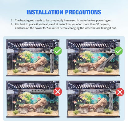 Submersible Aquarium Heater 100W/200W/300W/500W, Fish Tank Heater with high-Temperature Protection and Turtle Tank Heater with Automatic Power-Off When Leaving seawater or Freshwater.