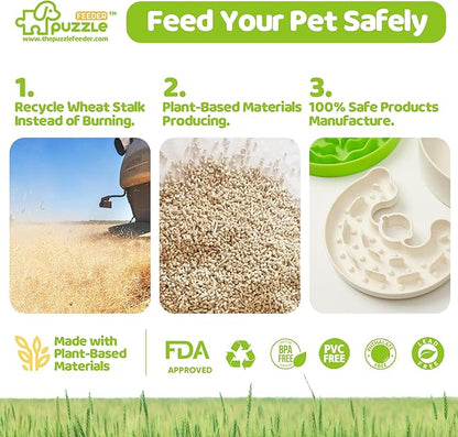 Puzzle Feeder Slow Feeder Dog Bowl for Puppies with Non-Slip Base - Adjustable Speed Design, Removable Puzzle Inserts & Dishwasher Safe, Green