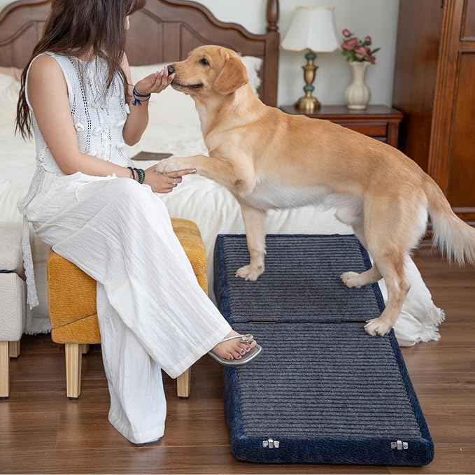 3-in-1 Dog Ramp 18.9"×17.7"×18.9" with Storage – Pet Stairs for Senior & Injured Dogs & Cats, Hidden Storage Footstool, Ottoman Anti-Slip, Supports 220 lbs for Beds & Sofas