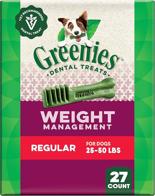 Greenies Veterinarian-Recommended Weight Management Adult Natural Dental Dog Treats Regular Size, 27 oz. Pack, 27 Count