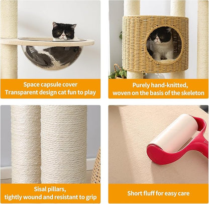 2025 Modern Cat Tree Tower for Large Cats, Advanced Space Module Cat's Nest Cat Tower, Hand Woven Multilevel Huge Paws Pals, 7cm Natural Sisal Prop Wood Cat Tree, Scratching Cat Lover Gifts